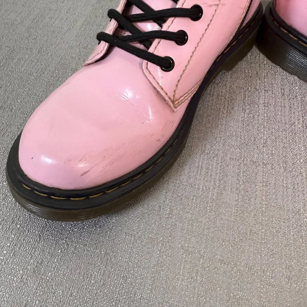 Dr. Martens 1460 J Pale Pink Patent Leather Lace Up Side Zip Boots Girls 3